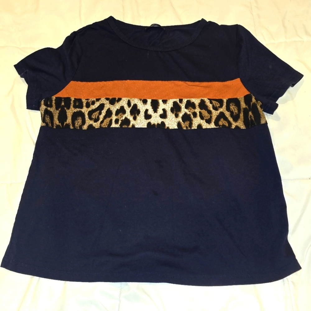 Navy and Orange  Shirt with Leopard Print